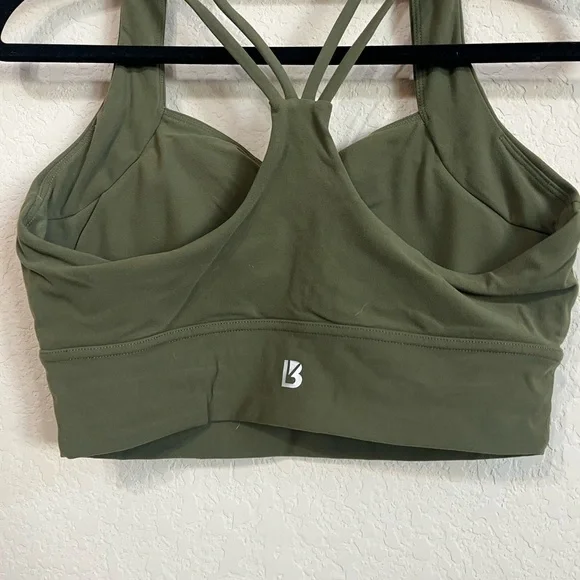 EUC Bloom Sports Bra Buffbunny Grounded Down Olive Color Ruched Front - Picture 5 of 5